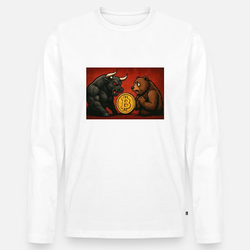 Bitcoin Bull vs. Bear - Männer Premium Bio Langarmshirt - Weiß