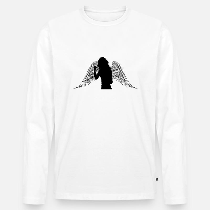 Engel Silhouette - Männer Premium Bio Langarmshirt - Weiß