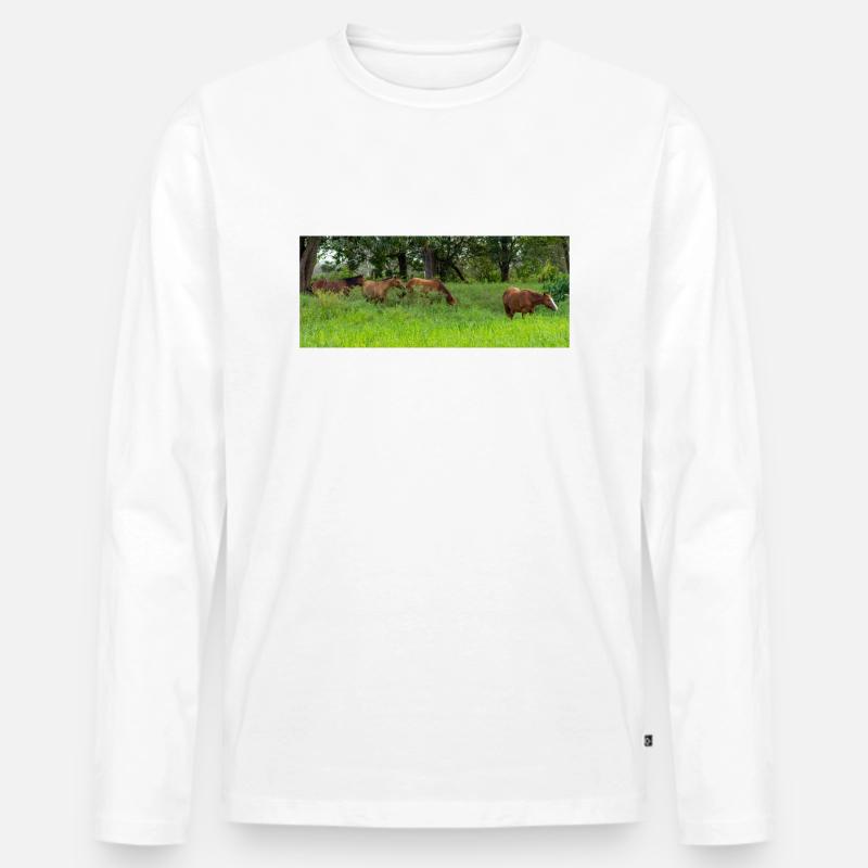 Pferde auf der Wiese - Männer Premium Bio Langarmshirt - Weiß