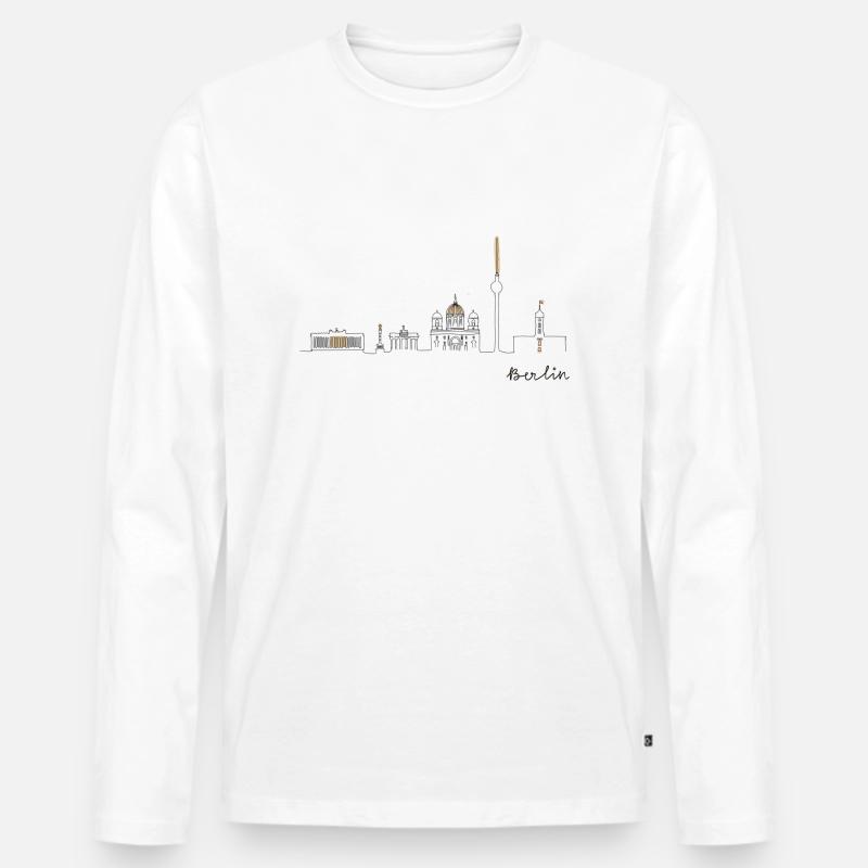 Skyline Berlin - Männer Premium Bio Langarmshirt - Weiß