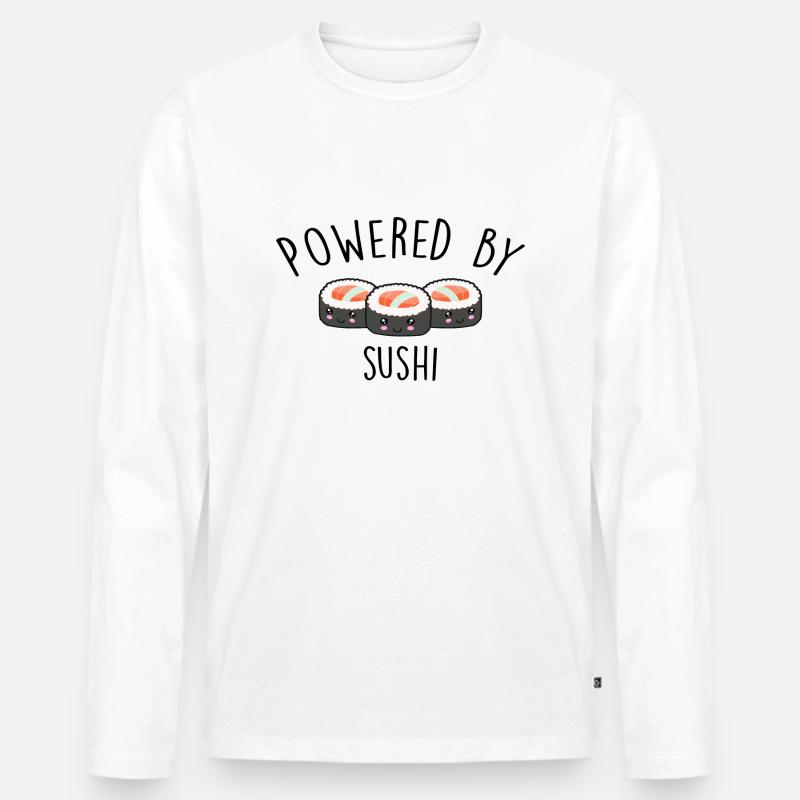 Powered by Sushi - Männer Premium Bio Langarmshirt - Weiß