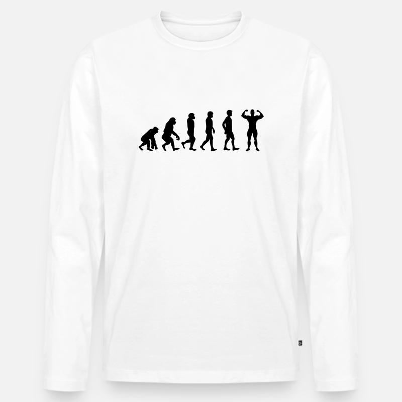 Evolution Bodybuilder schwarz - Männer Premium Bio Langarmshirt - Weiß