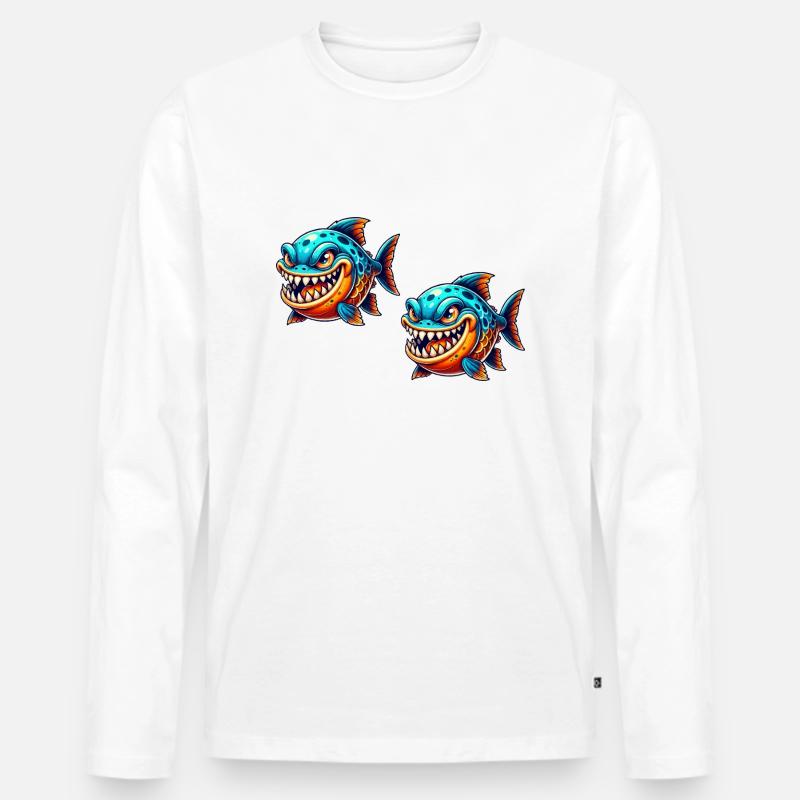 piranha comic fisch 2 - Männer Premium Bio Langarmshirt - Weiß