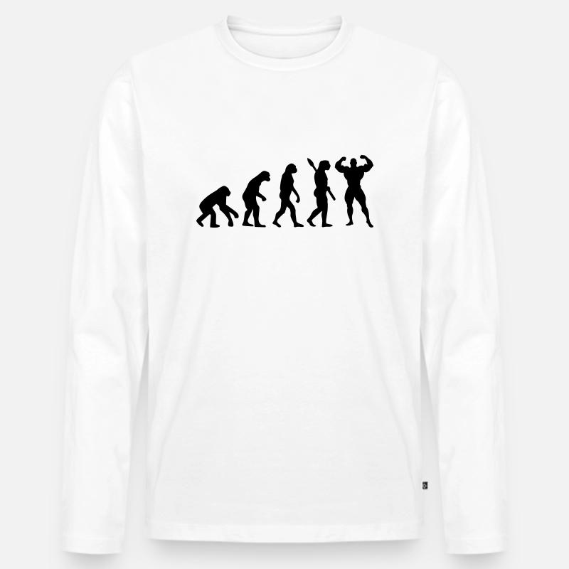 Evolution of Bodybuilder - Männer Premium Bio Langarmshirt - Weiß