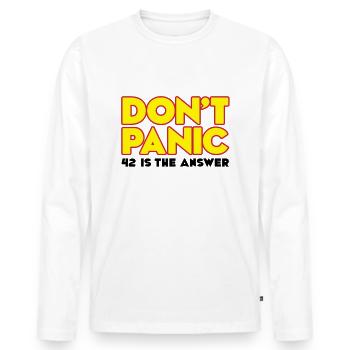 Don't panic - keine Panik - 42 ist die Antwort - Männer Premium Bio Langarmshirt - Weiß - Vorne - Nico (187cm)