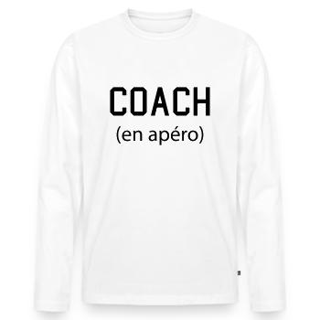 aperitif coach - Men's Premium Organic Long Sleeve Shirt - white - Front - Nico (187cm)