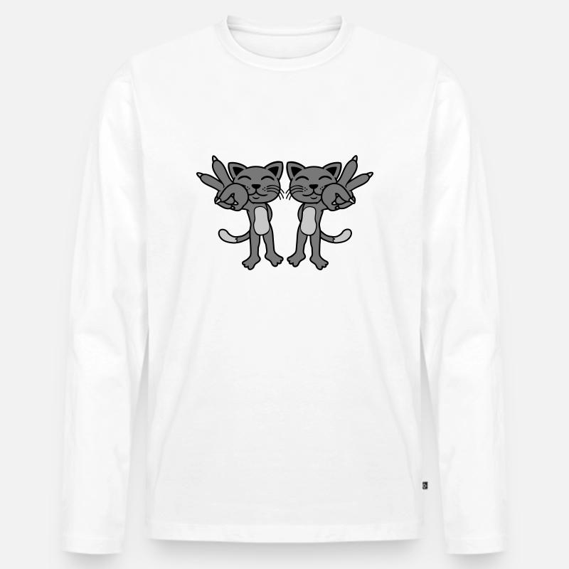 2 Katzen Peace Zeichen - Männer Premium Bio Langarmshirt - Weiß