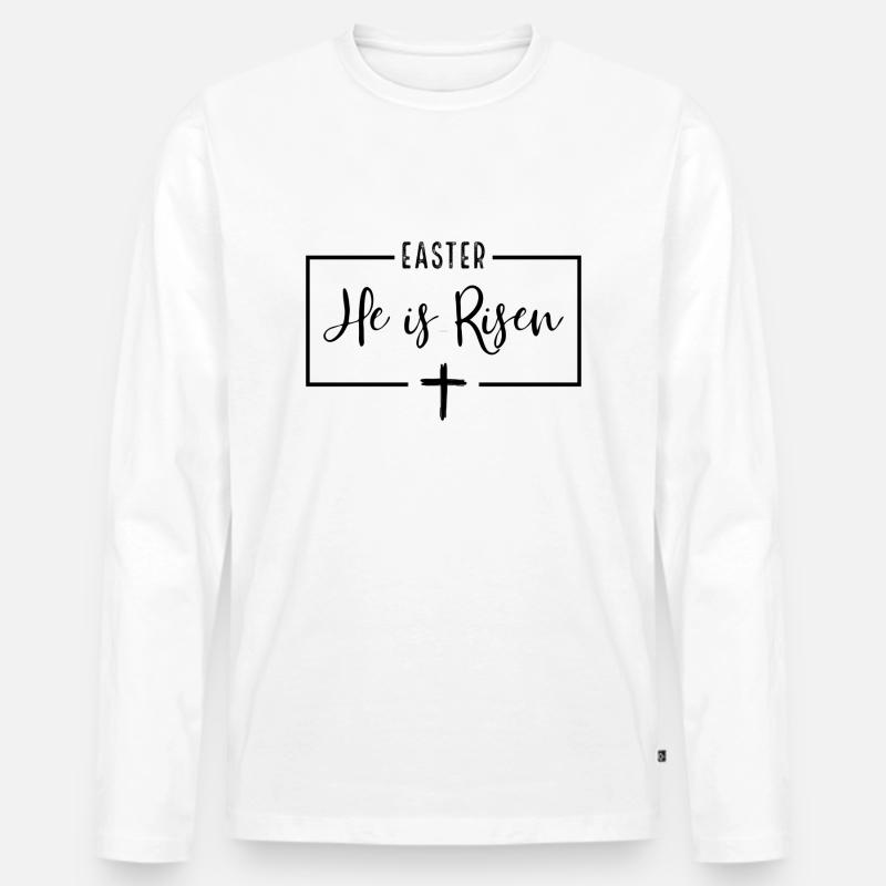 He is Risen Kreuz - Männer Premium Bio Langarmshirt - Weiß