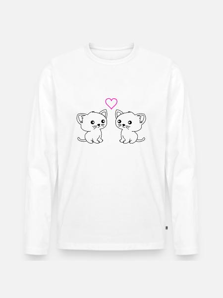 süße katzen love - Männer Premium Bio Langarmshirt - Weiß
