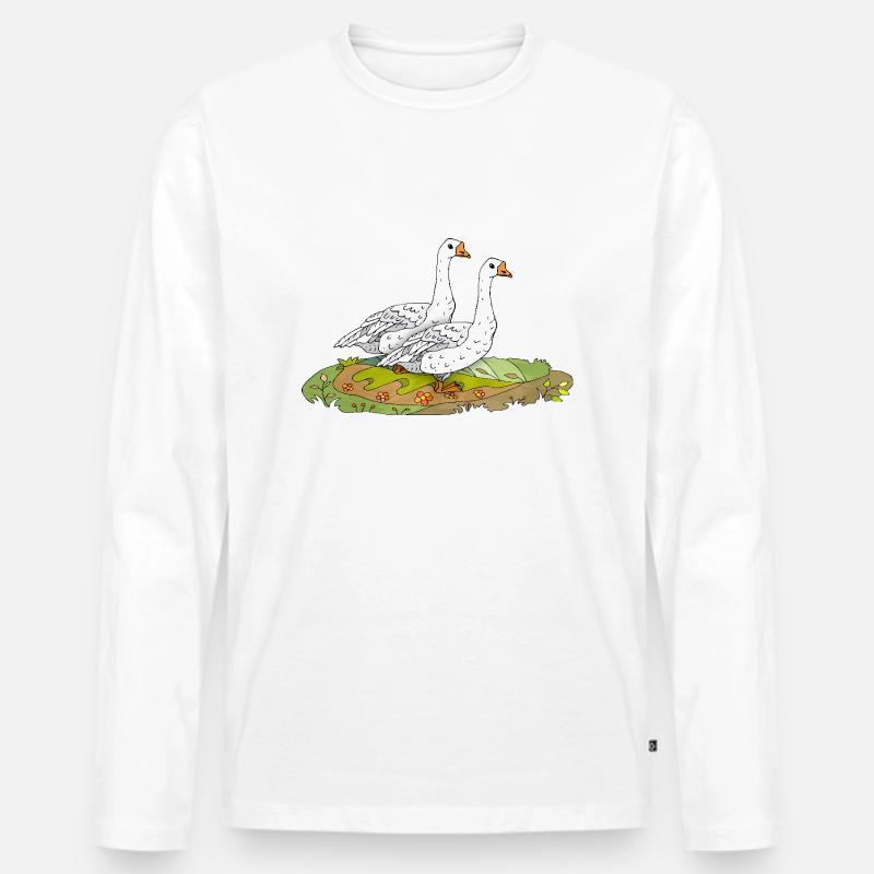 Gänse - Männer Premium Bio Langarmshirt - Weiß