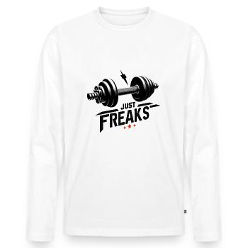 Just Freaks Hanteln Fit Sport Gym - Just Freaks ® - Männer Premium Bio Langarmshirt - Weiß - Vorne - Nico (187cm)
