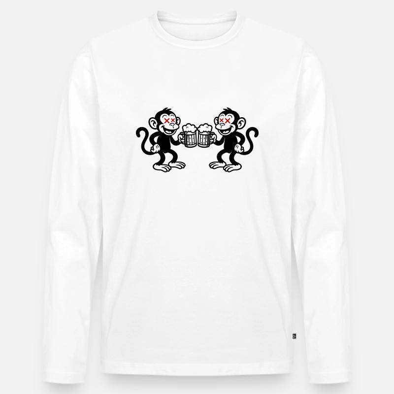 Bier Affe Saufen - Männer Premium Bio Langarmshirt - Weiß