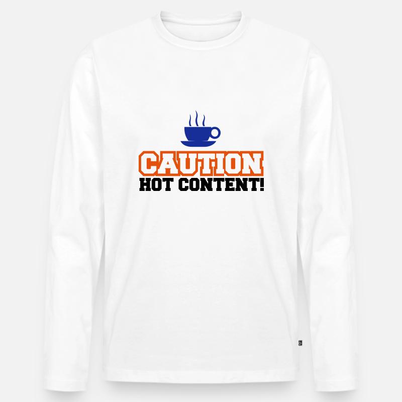 Caution Hot Content - Männer Premium Bio Langarmshirt - Weiß