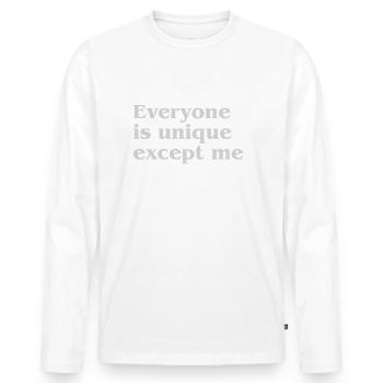 Jeder ist einzigartig außer mir - Männer Premium Bio Langarmshirt - Weiß - Vorne - Nico (187cm)