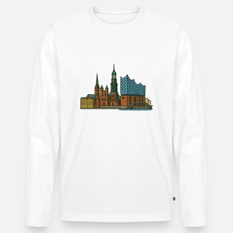 hamburg skyline - Männer Premium Bio Langarmshirt - Weiß