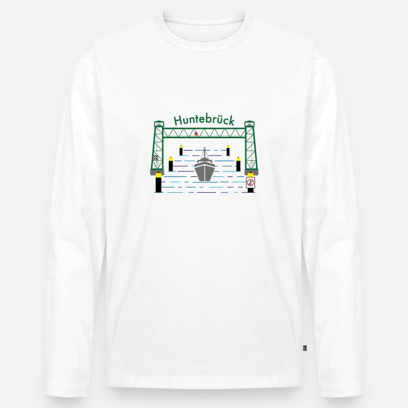Hubbrücke Huntebrück mit Text - Männer Premium Bio Langarmshirt - Weiß