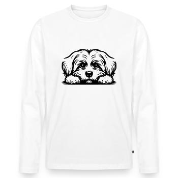 Tête de maltais avec pattes - T-shirt manches longues Premium bio Homme - blanc - Devant - Nico (187cm)