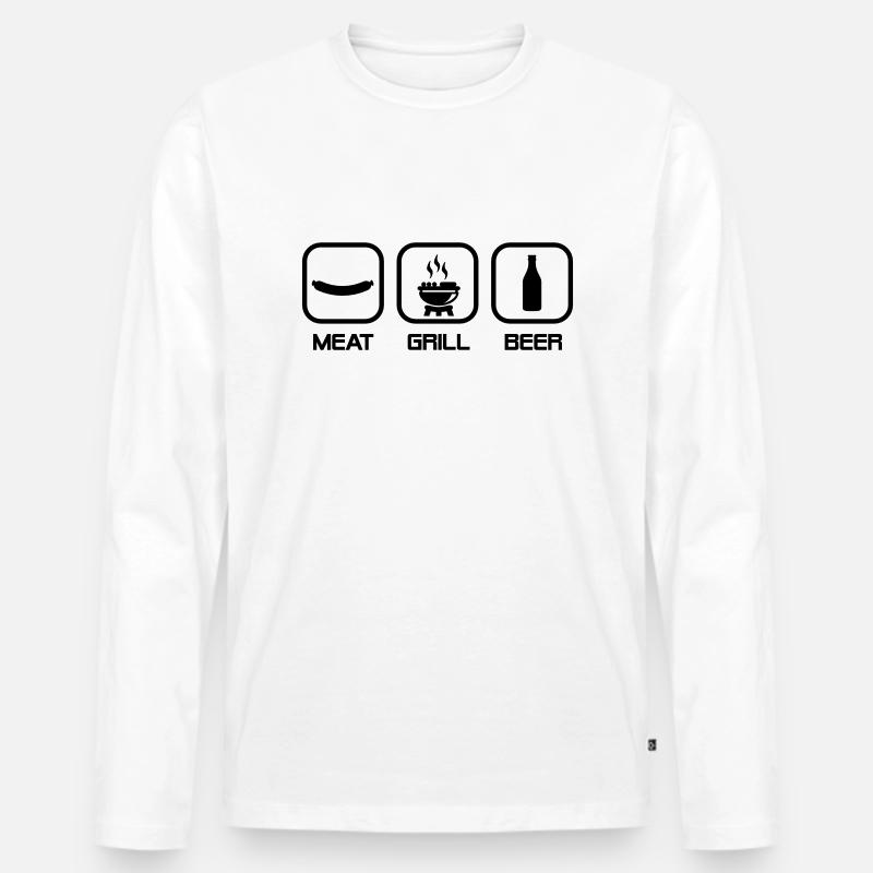 Meat Grill Beer - Männer Premium Bio Langarmshirt - Weiß