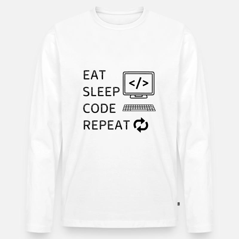 Sleep Code Repeat - Männer Premium Bio Langarmshirt - Weiß