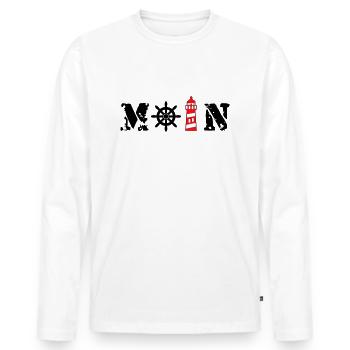 Moin mit Leuchtturm und Steuerrad - Männer Premium Bio Langarmshirt - Weiß - Vorne - Nico (187cm)