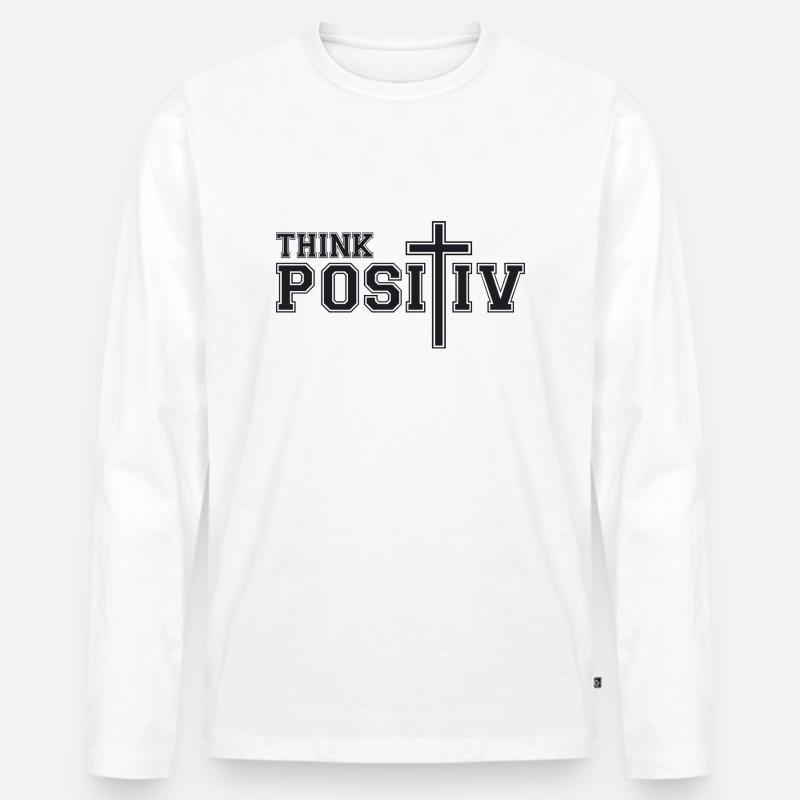 Think Positive - Männer Premium Bio Langarmshirt - Weiß