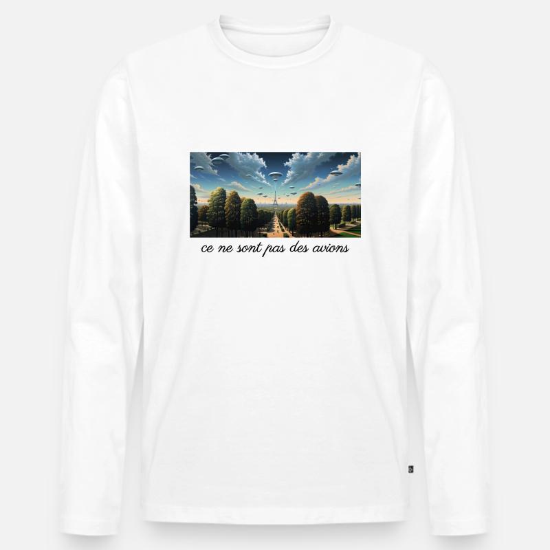 UFO sopra Parigi - Magritte - Maglia a manica lunga ecologica premium da uomo - bianco