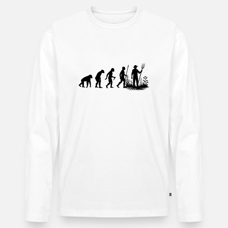 Farmer-Evolution - Männer Premium Bio Langarmshirt - Weiß