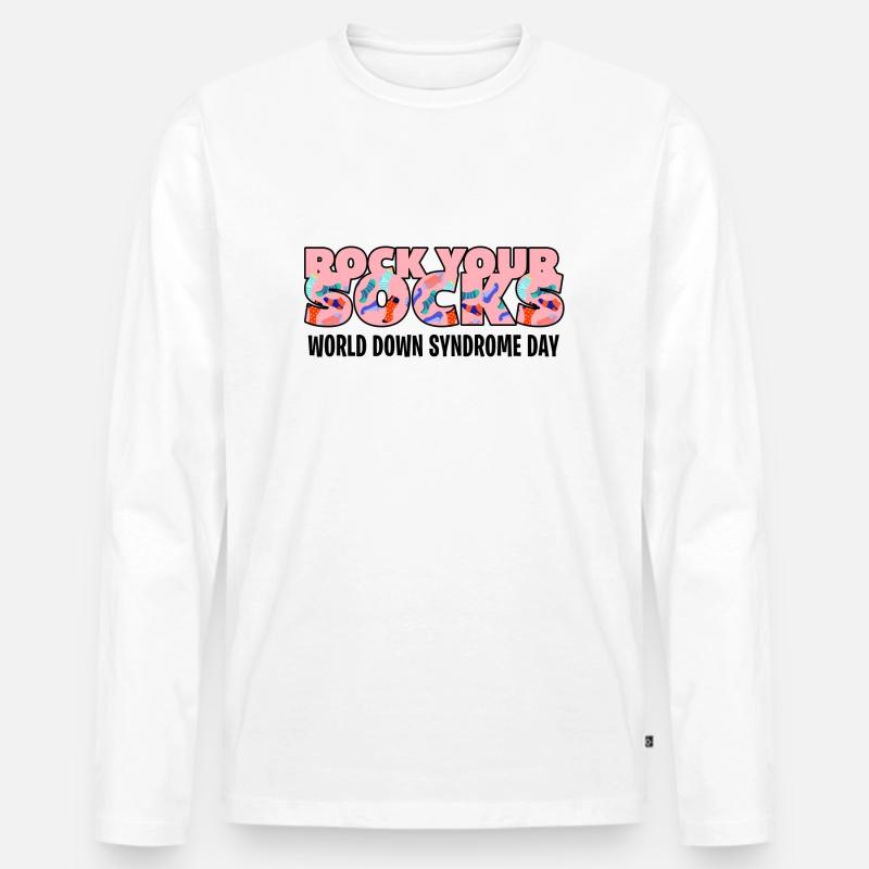 Rock Your Socks Down-Syndrom - Männer Premium Bio Langarmshirt - Weiß