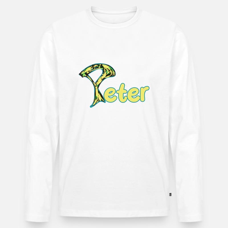 Peter kunstvoller gelberText - Männer Premium Bio Langarmshirt - Weiß