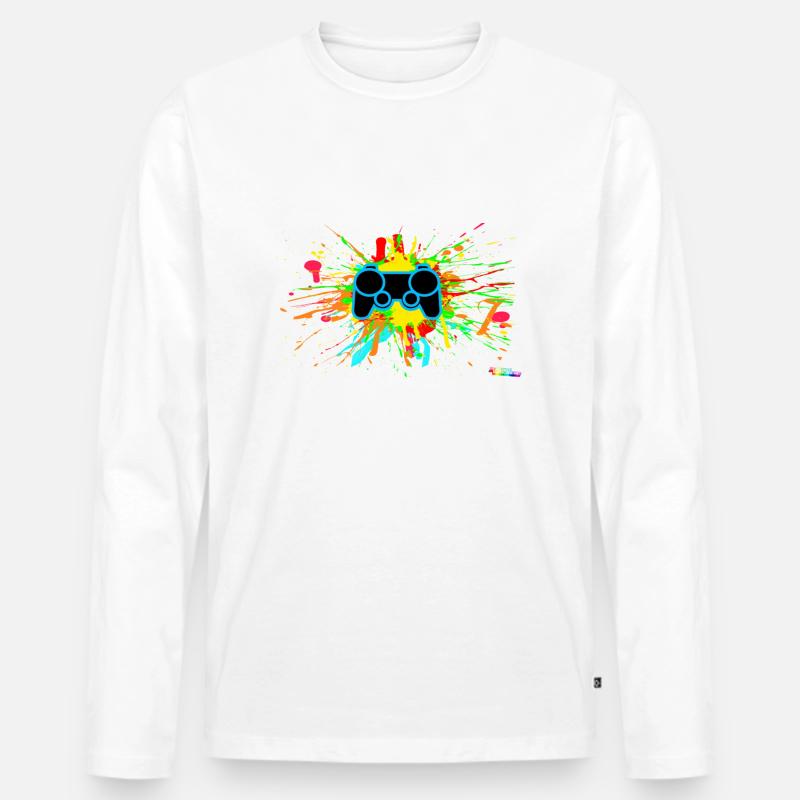 Controller-Splatter-Gamer - Männer Premium Bio Langarmshirt - Weiß