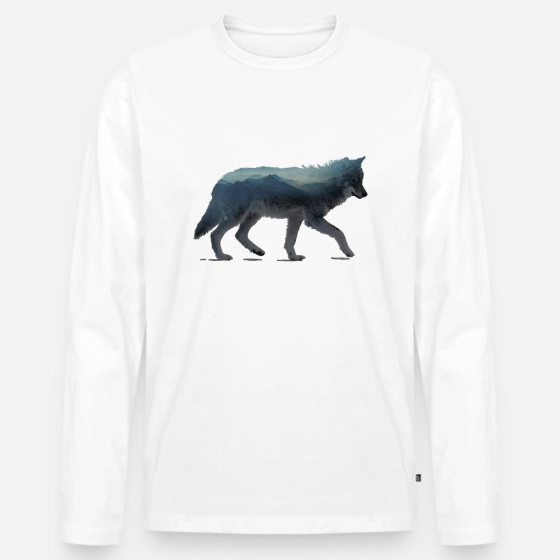 Wolf Berge Aquarell - Männer Premium Bio Langarmshirt - Weiß