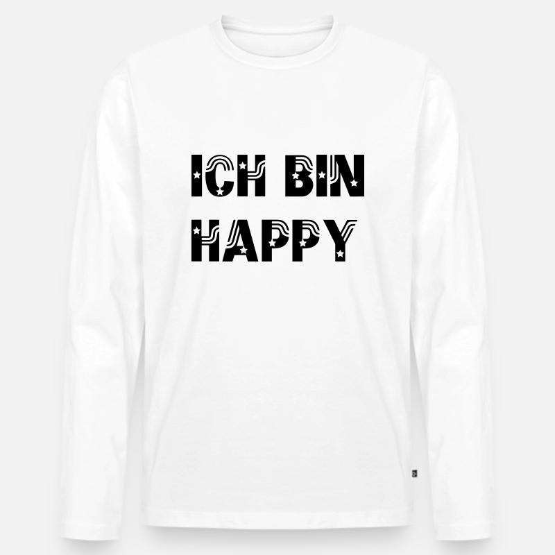 ICH BIN HAPPY - Männer Premium Bio Langarmshirt - Weiß