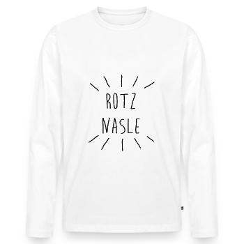 Rotznasle - die Vorarlberger Rotznase - Lausbub - Männer Premium Bio Langarmshirt - Weiß - Vorne - Nico (187cm)