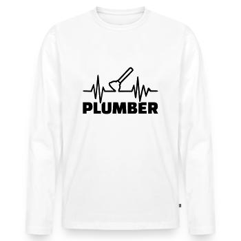 Plombier - T-shirt manches longues Premium bio Homme - blanc - Devant - Nico (187cm)