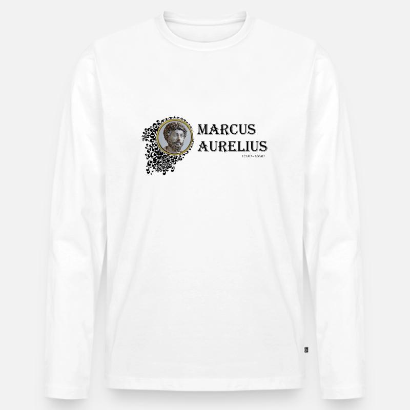 Marcus Aurelius gerahmt (schwarzer Text) - Männer Premium Bio Langarmshirt - Weiß