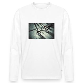 Schrauber Schraubenschlüssel - Männer Premium Bio Langarmshirt - Weiß - Vorne - Nico (187cm)