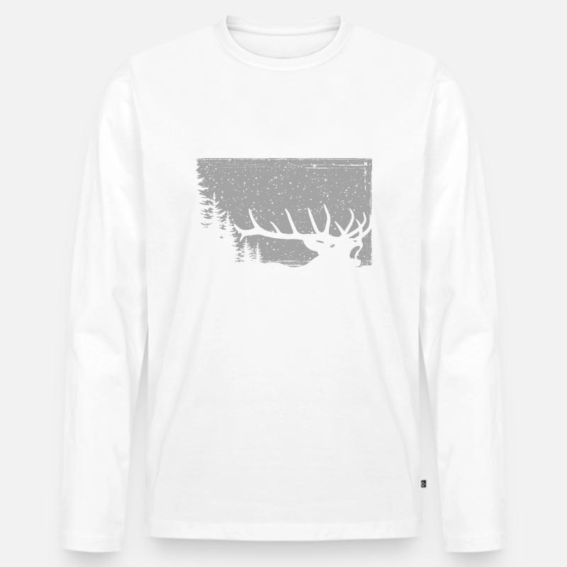 Hirsch - Männer Premium Bio Langarmshirt - Weiß