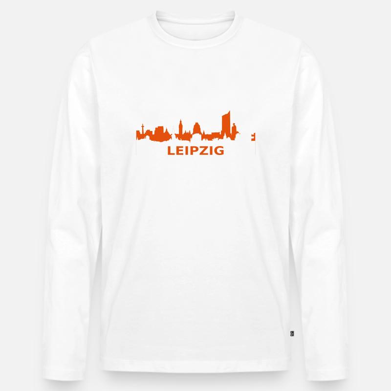 Skyline Leipzig - Männer Premium Bio Langarmshirt - Weiß