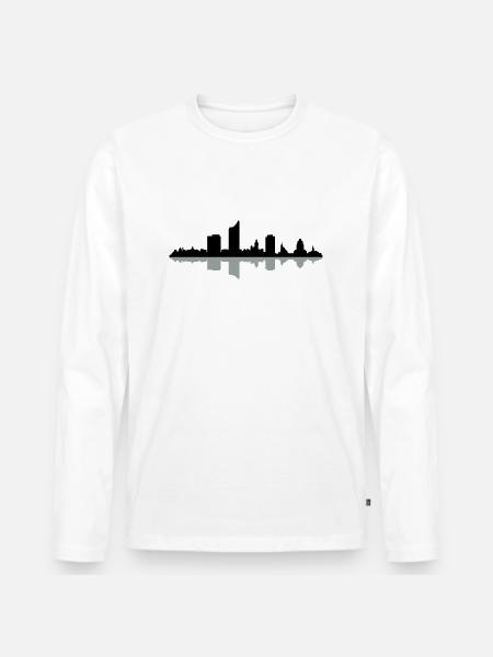 Skyline Leipzig - Männer Premium Bio Langarmshirt - Weiß