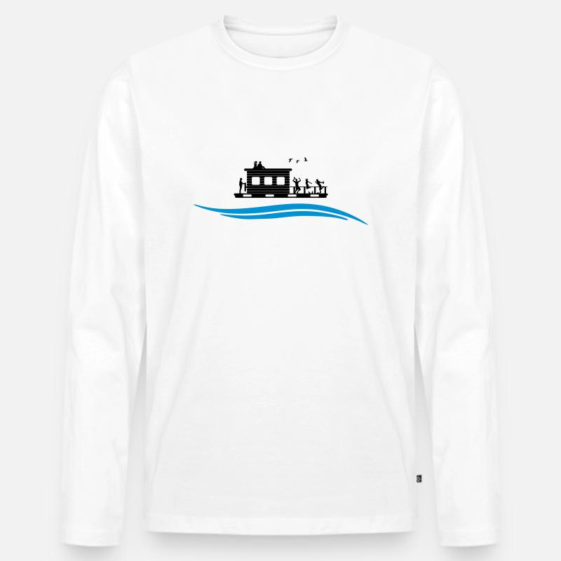 Hausboot Wasser - Männer Premium Bio Langarmshirt - Weiß