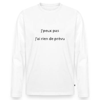 j peux pas j ai rien de prévu - T-shirt manches longues Premium bio Homme - blanc - Devant - Nico (187cm)