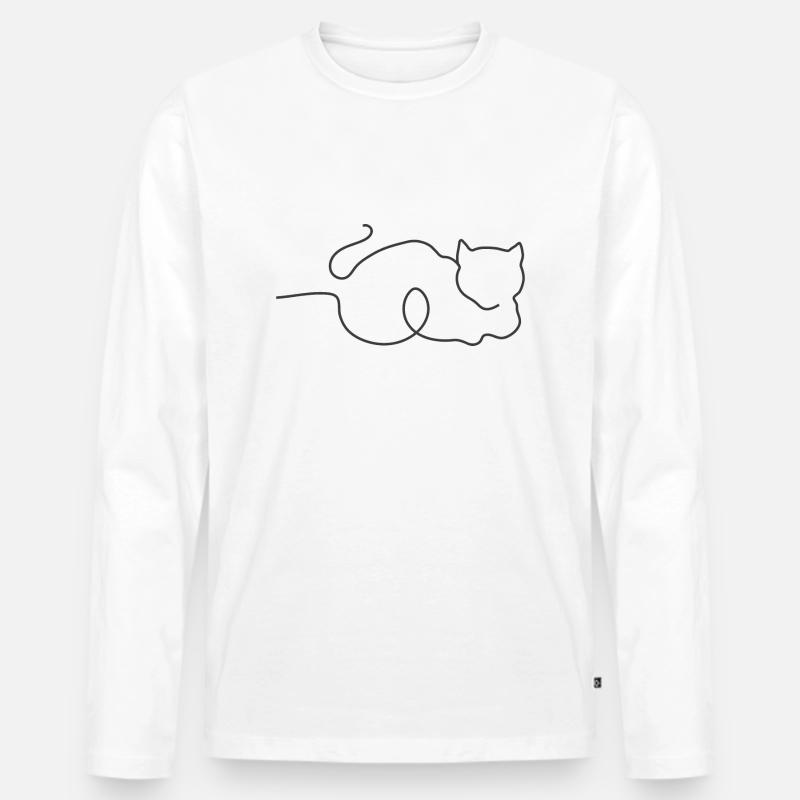 Katze StrichOneline - Männer Premium Bio Langarmshirt - Weiß