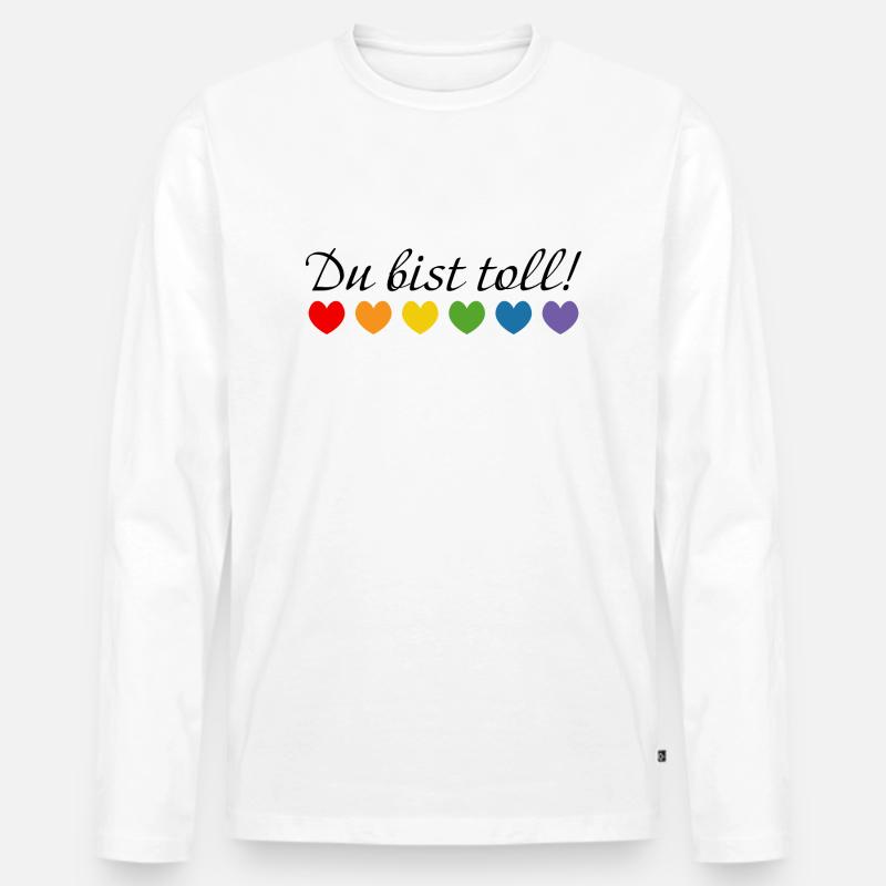 Regenbogenherzchen du bist toll - Männer Premium Bio Langarmshirt - Weiß