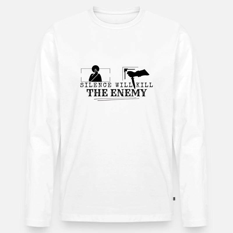 Silence will kill the enemy - Männer Premium Bio Langarmshirt - Weiß