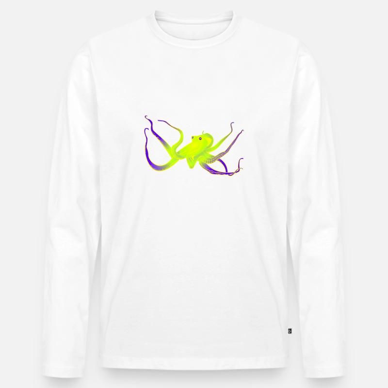 Krake neon - Männer Premium Bio Langarmshirt - Weiß