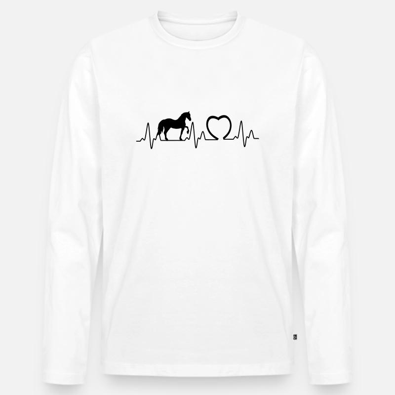 Heartbeat mit Herz Pferd1 - Männer Premium Bio Langarmshirt - Weiß