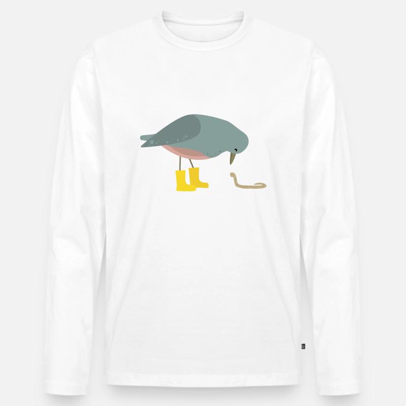 Taube mit Wurm - Männer Premium Bio Langarmshirt - Weiß