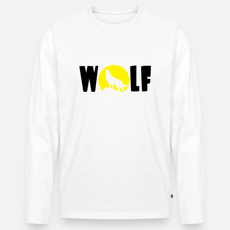 Wolf Mond - Männer Premium Bio Langarmshirt - Weiß