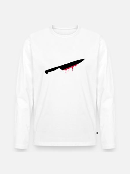 messer, klinge, blut, - Männer Premium Bio Langarmshirt - Weiß