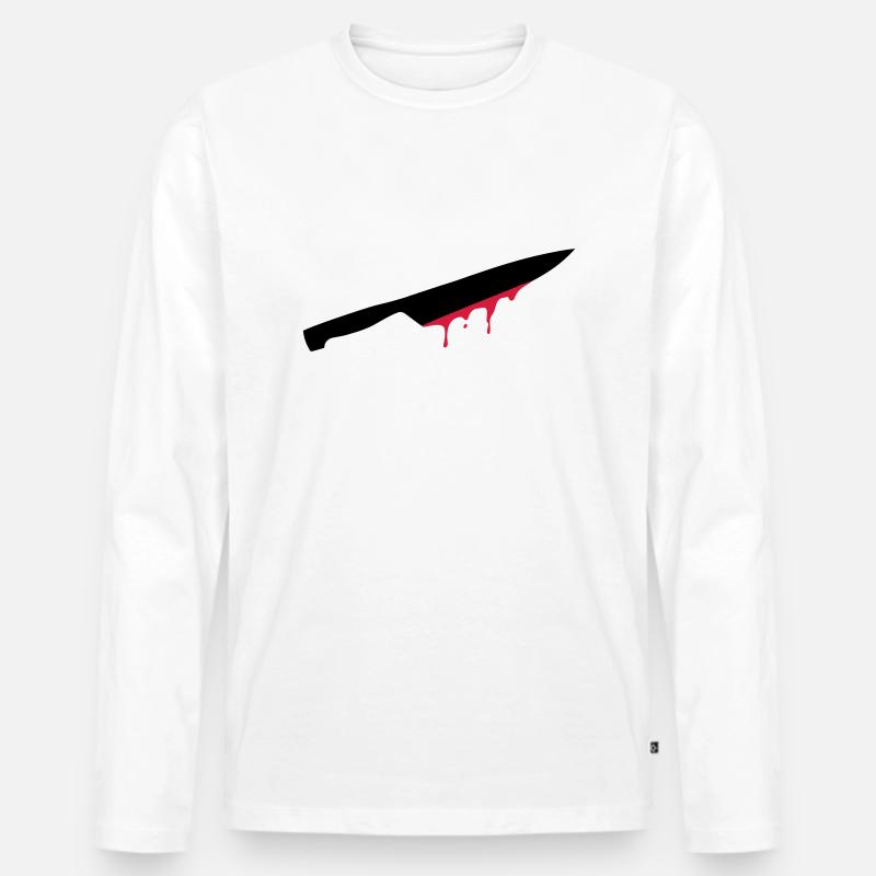 messer, klinge, blut, - Männer Premium Bio Langarmshirt - Weiß